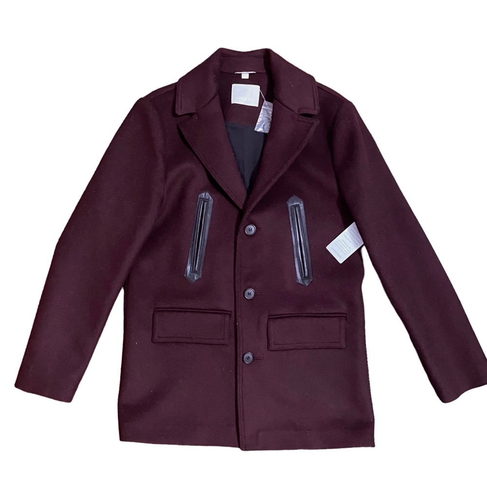 NEW Soia & Kyo Nordstrom Logen Bordeaux Wine Wool Cashmere Pea Coat M